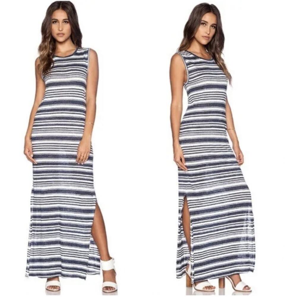 Velvet by Graham & Spencer Striped Maxi Dress Sleeveless Linen Yuelle Womens XS